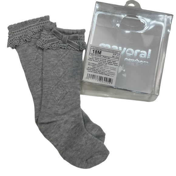 Mayoral Other - NEW Mayoral Gray Lace Bow Trim Socks 18m